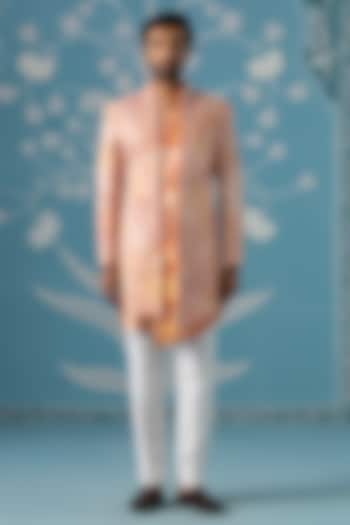 Orange Cotton Silk Embroidered Dyed Front-Open Indowestern Set by The Ethnic Co at Pernia's Pop Up Shop