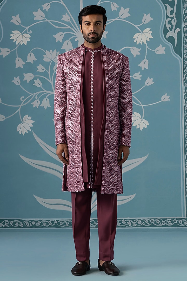 Autumn Rust Cotton Silk Embroidered Front-Open Wedding Indowestern Set by The Ethnic Co at Pernia's Pop Up Shop