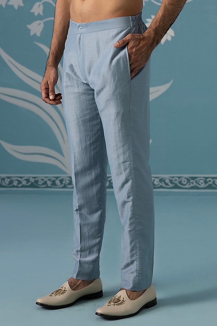 Pastel Blue Cotton Silk Embroidered Indowestern Set by The Ethnic Co at Pernia's Pop Up Shop