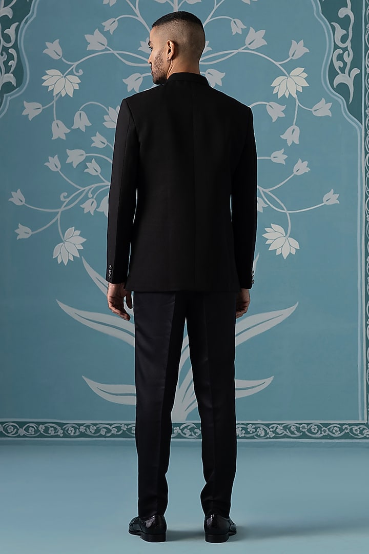 Black Polyester Bandhgala Set by The Ethnic Co at Pernia's Pop Up Shop