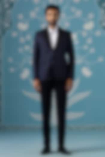 Blue Poly Cotton Textured Blazer Set by The Ethnic Co at Pernia's Pop Up Shop