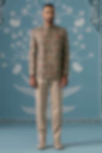 Green Polyester Floral Printed Bandhgala Set by The Ethnic Co at Pernia's Pop Up Shop