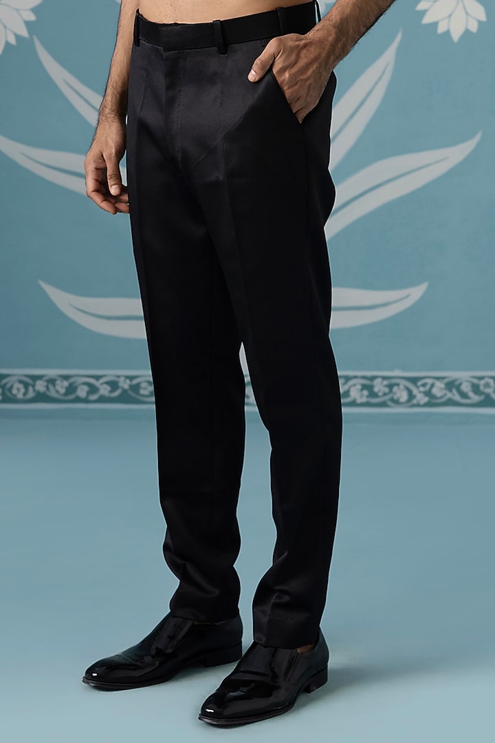 Midnight Blue Textured Polyester Embroidered Bandhgala Set by The Ethnic Co at Pernia's Pop Up Shop
