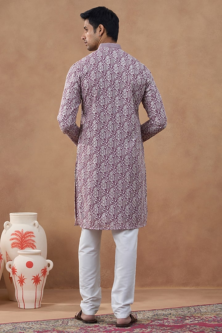 Lavender Cotton Silk Textured Brocade Kurta Set by The Ethnic Co at Pernia's Pop Up Shop