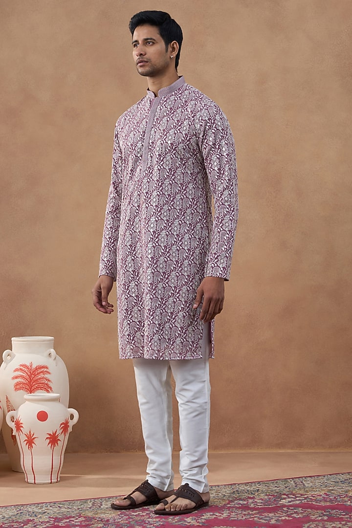 Lavender Cotton Silk Textured Brocade Kurta Set by The Ethnic Co at Pernia's Pop Up Shop