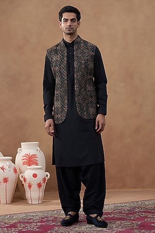 Multi-Colored Pure Cotton Printed Bundi Jacket Set by The Ethnic Co