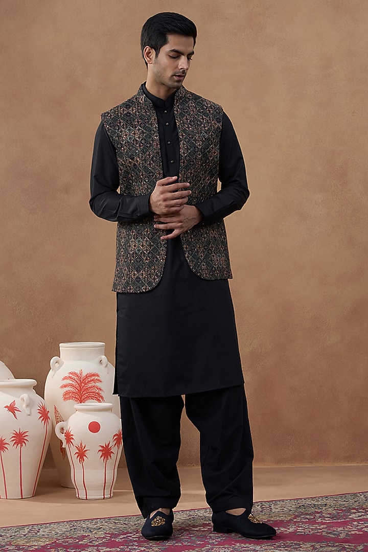 Multi-Colored Pure Cotton Printed Bundi Jacket Set by The Ethnic Co at Pernia's Pop Up Shop
