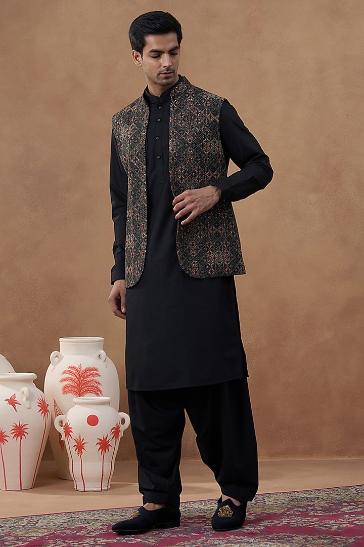 Multi-Colored Pure Cotton Printed Bundi Jacket Set by The Ethnic Co at Pernia's Pop Up Shop
