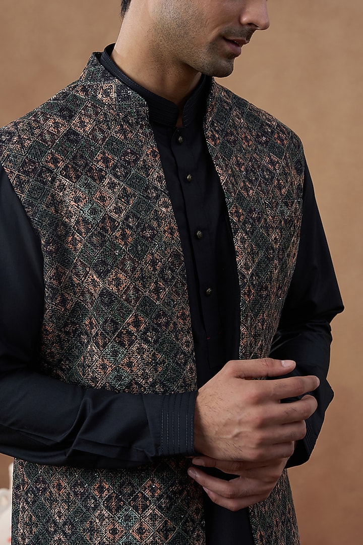 Multi-Colored Pure Cotton Printed Bundi Jacket Set by The Ethnic Co at Pernia's Pop Up Shop