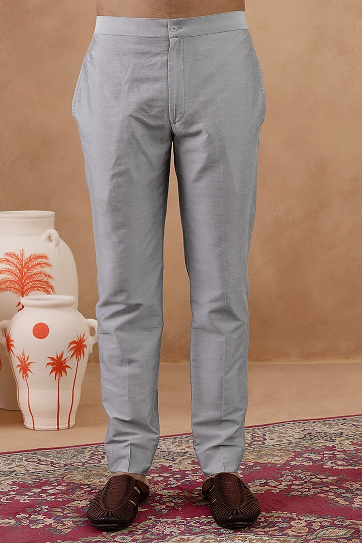 Grey Satin Embroidered Long Bundi Jacket Set by The Ethnic Co at Pernia's Pop Up Shop