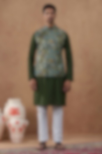 Green Georgette Printed Bundi Jacket Set by The Ethnic Co at Pernia's Pop Up Shop