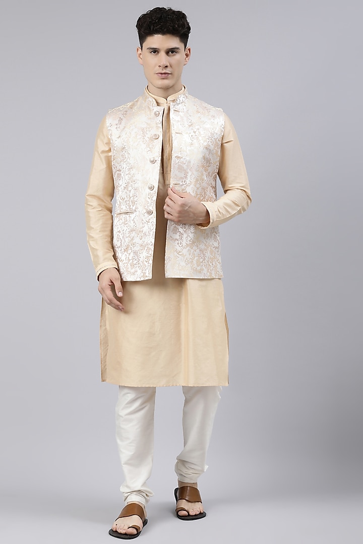 Cream & Gold Nehru Jacket With Kurta Set by The Ethnic Co