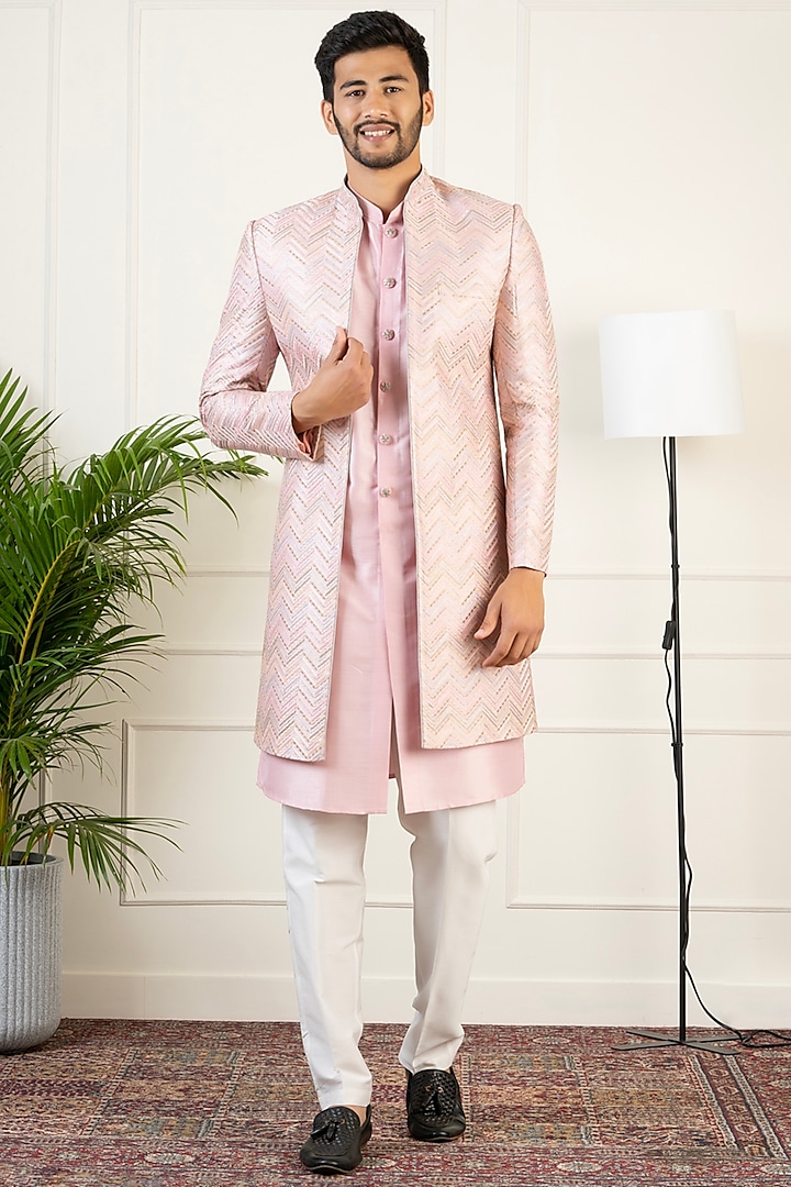 Pink Polyester Embroidered Layered Indo-western Set by The Ethnic Co