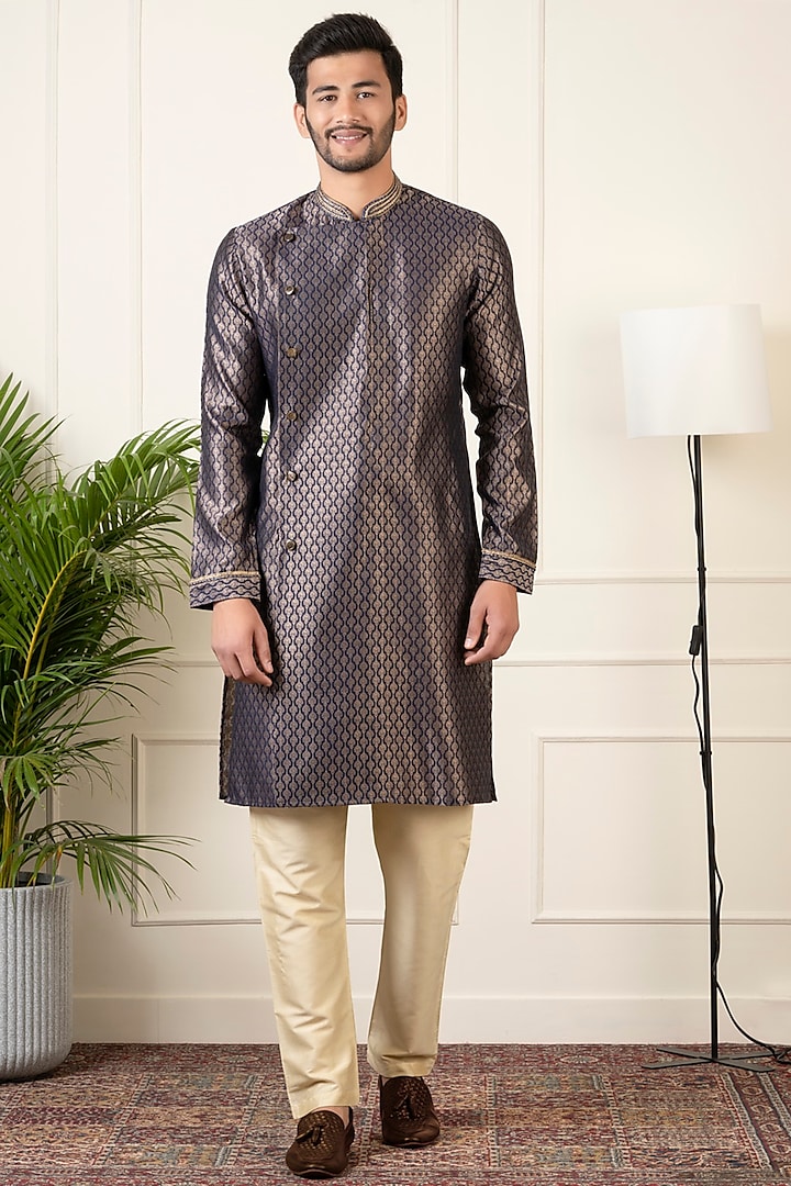 MIdnight Blue Banarasi Brocade Kurta Set by The Ethnic Co