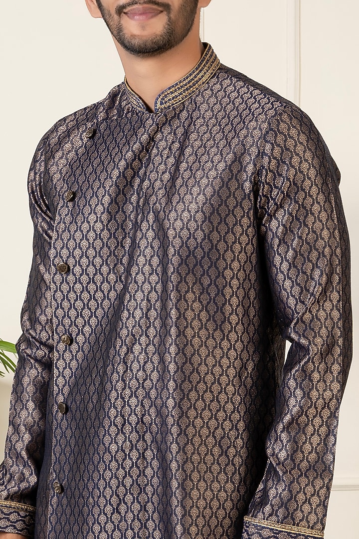 MIdnight Blue Banarasi Brocade Kurta Set by The Ethnic Co at Pernia's Pop Up Shop