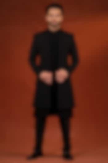 Black Polyester Textured Jacket Set by The Ethnic Co at Pernia's Pop Up Shop