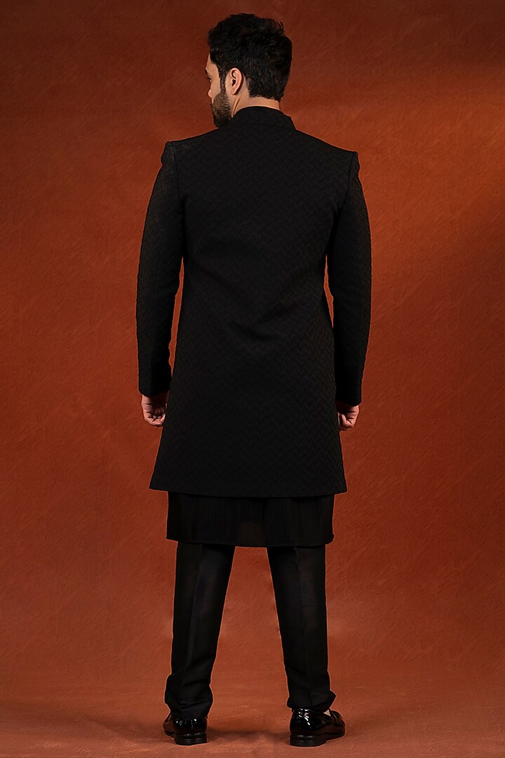 Black Polyester Textured Jacket Set by The Ethnic Co at Pernia's Pop Up Shop