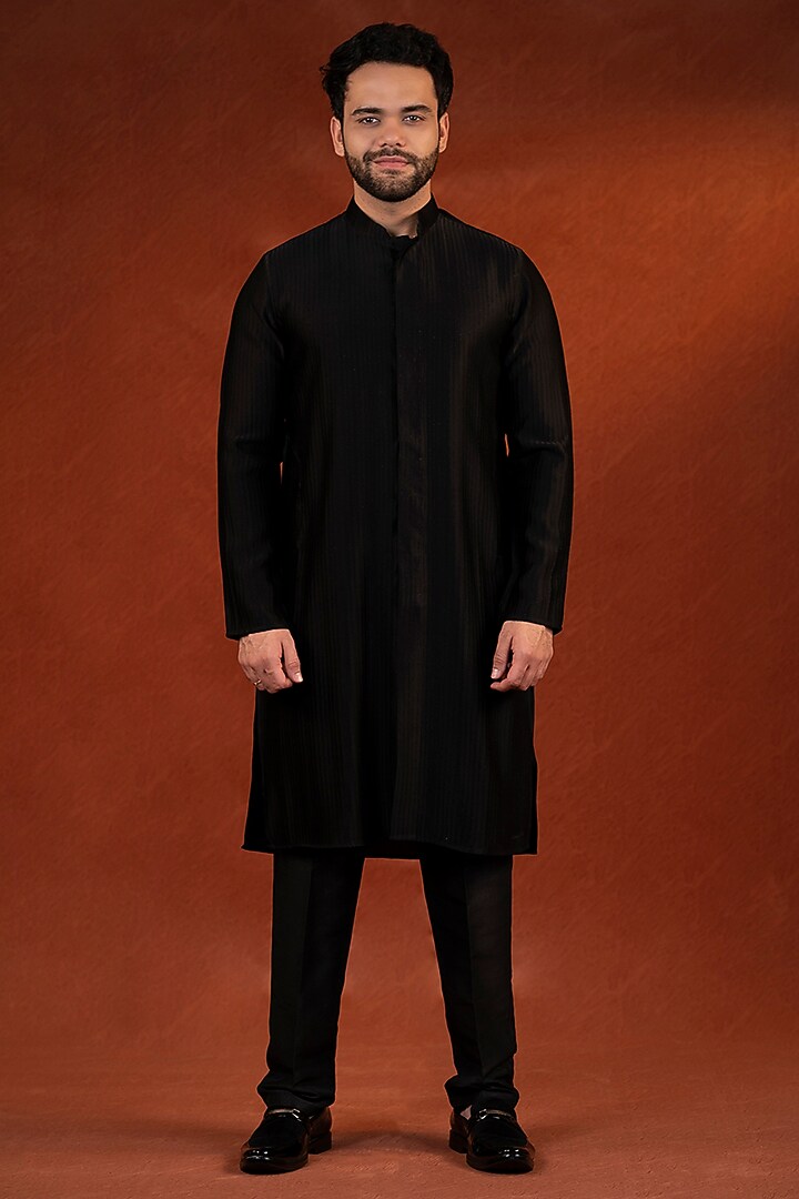 Black Polyester Textured Jacket Set by The Ethnic Co at Pernia's Pop Up Shop