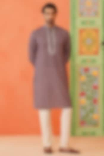 Earthy Purple Cotton Printed & Abla Embroidered Kurta Set by The Ethnic Co