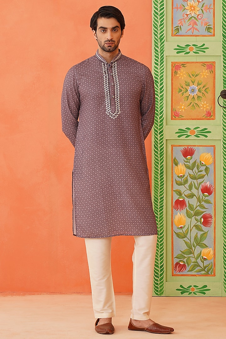 Earthy Purple Cotton Printed & Abla Embroidered Kurta Set by The Ethnic Co