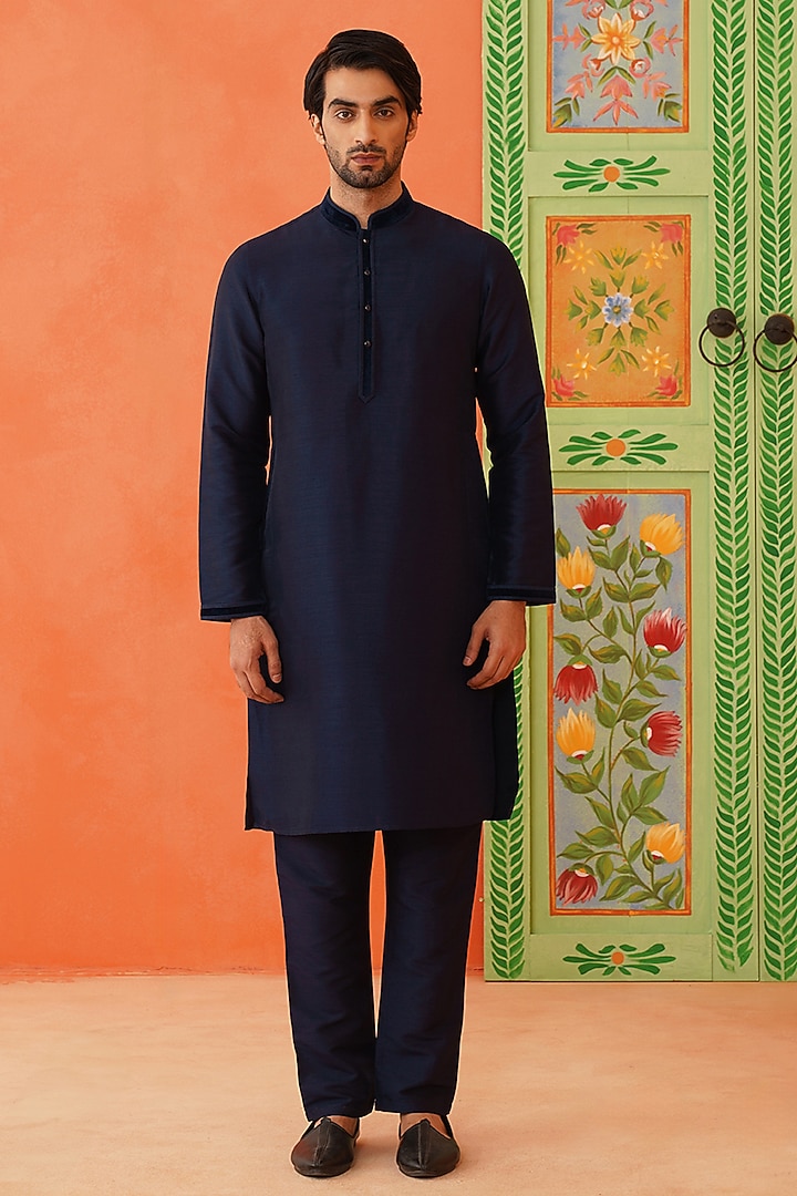 Navy-Grey Art Silk Floral Printed Bundi Jacket Set by The Ethnic Co at Pernia's Pop Up Shop