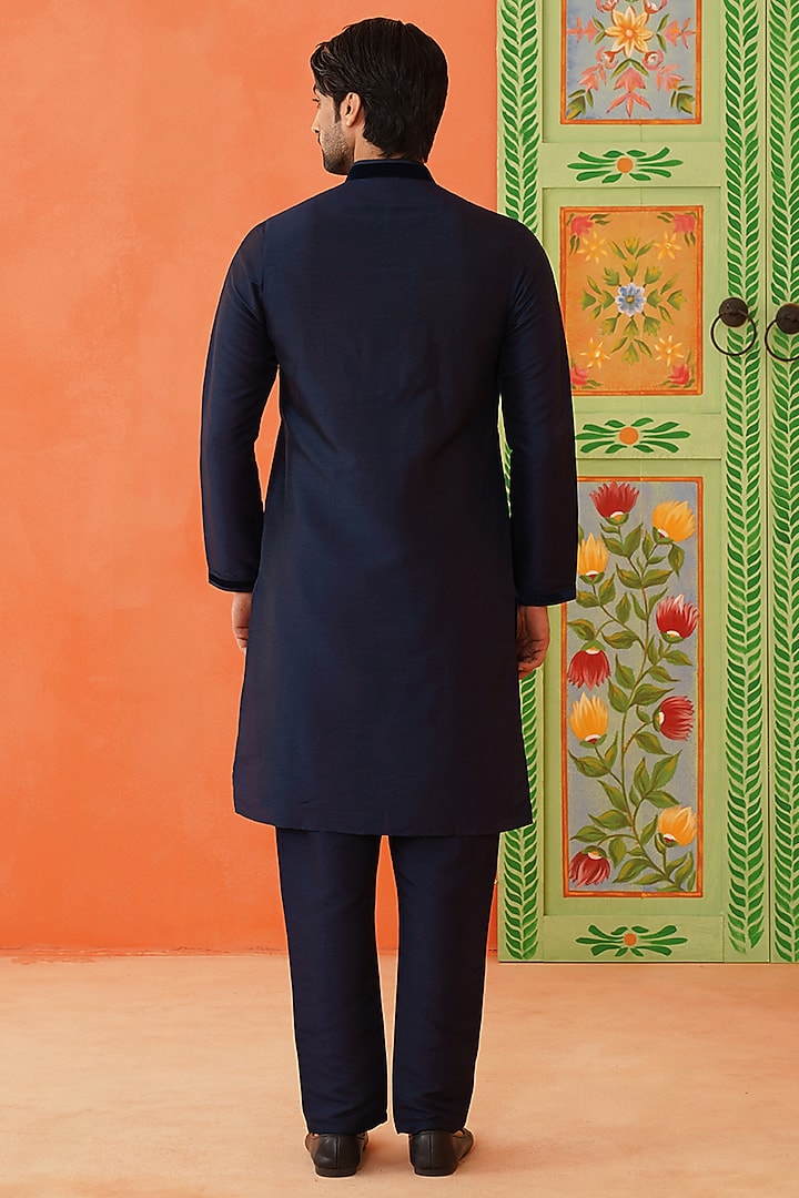 Navy-Grey Art Silk Floral Printed Bundi Jacket Set by The Ethnic Co at Pernia's Pop Up Shop