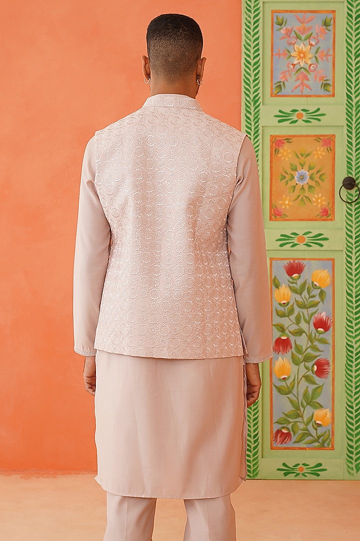 Peach Cotton Mirror Embellished Jacket Set by The Ethnic Co at Pernia's Pop Up Shop