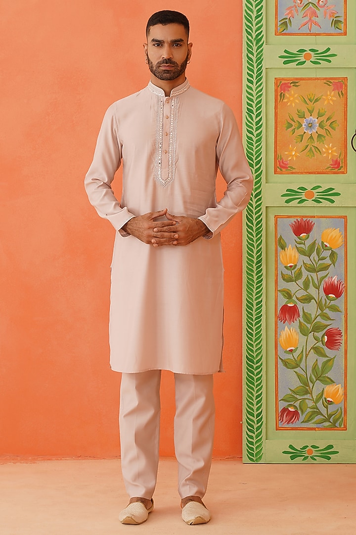 Peach Cotton Mirror Embellished Jacket Set by The Ethnic Co at Pernia's Pop Up Shop