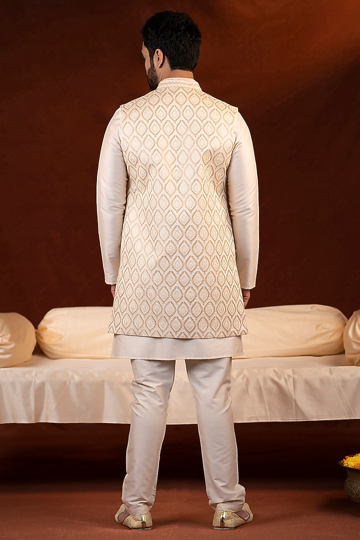 Cream Cotton Embroidered Long Jacket Set by The Ethnic Co at Pernia's Pop Up Shop