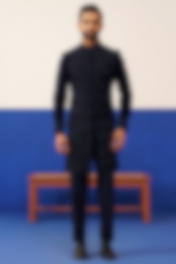 Blue Jacquard Shimmer Kurta Set by The Ethnic Co at Pernia's Pop Up Shop