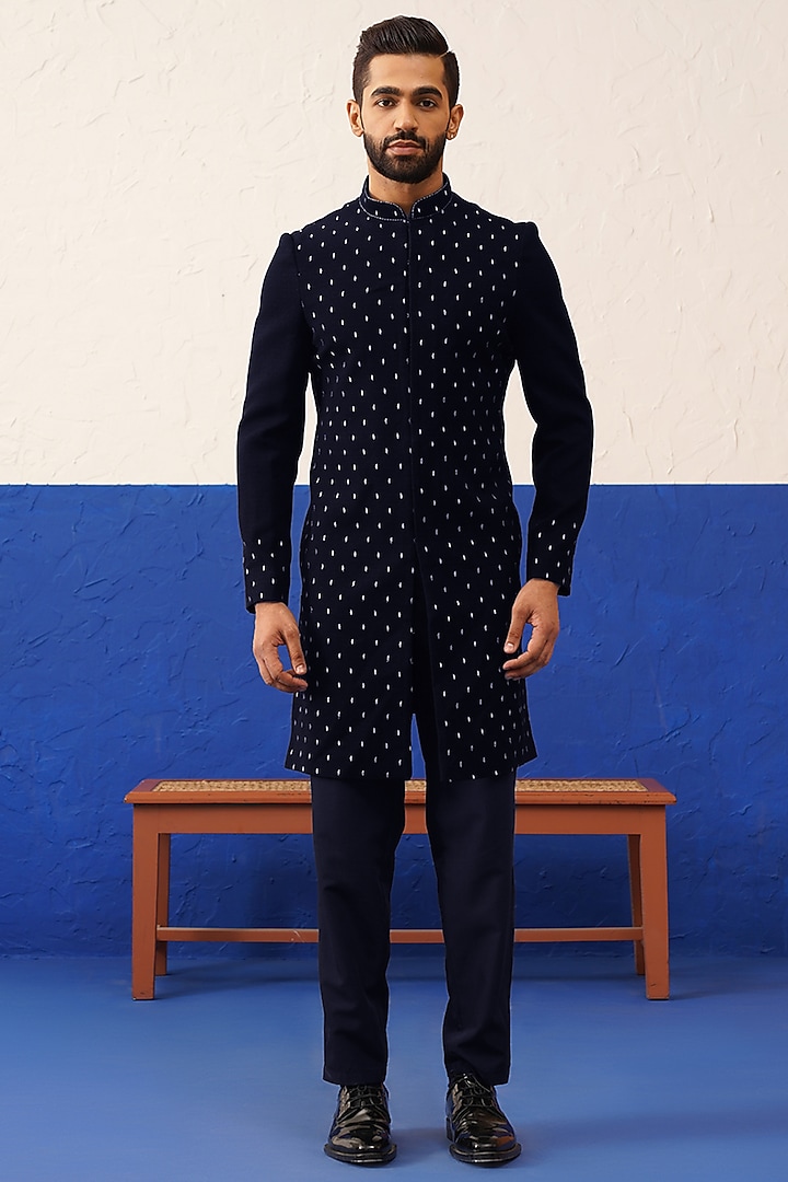 Blue Jacquard Shimmer Kurta Set by The Ethnic Co at Pernia's Pop Up Shop