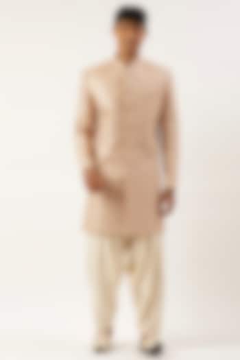 Peach Jacquard Embroidered Wedding Indowestern Set by The Ethnic Co at Pernia's Pop Up Shop