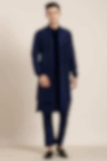 Blue Poly Silk Long Jacket Set by The Ethnic Co at Pernia's Pop Up Shop