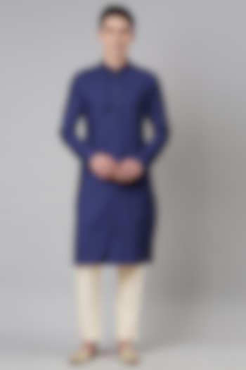 Navy Blue Cotton Embroidered Kurta Set by The Ethnic Co