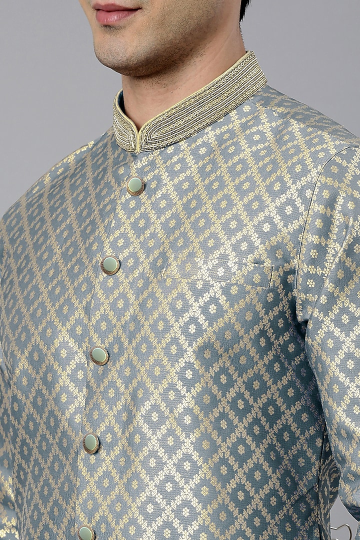 Grey Banarasi Brocade Hand Embroidered Kurta Set by The Ethnic Co at Pernia's Pop Up Shop