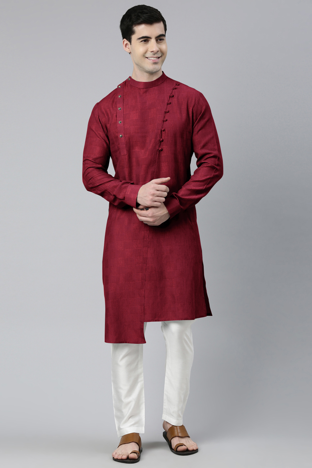 Maroon Cotton Asymmetrical Kurta Set by The Ethnic Co