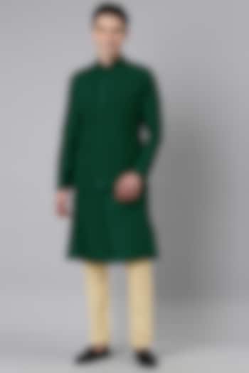 Green Crepe Bundi Jacket With Kurta Set by The Ethnic Co