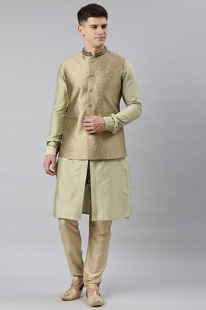 Cream Silk Blend Nehru Jacket Set by The Ethnic Co