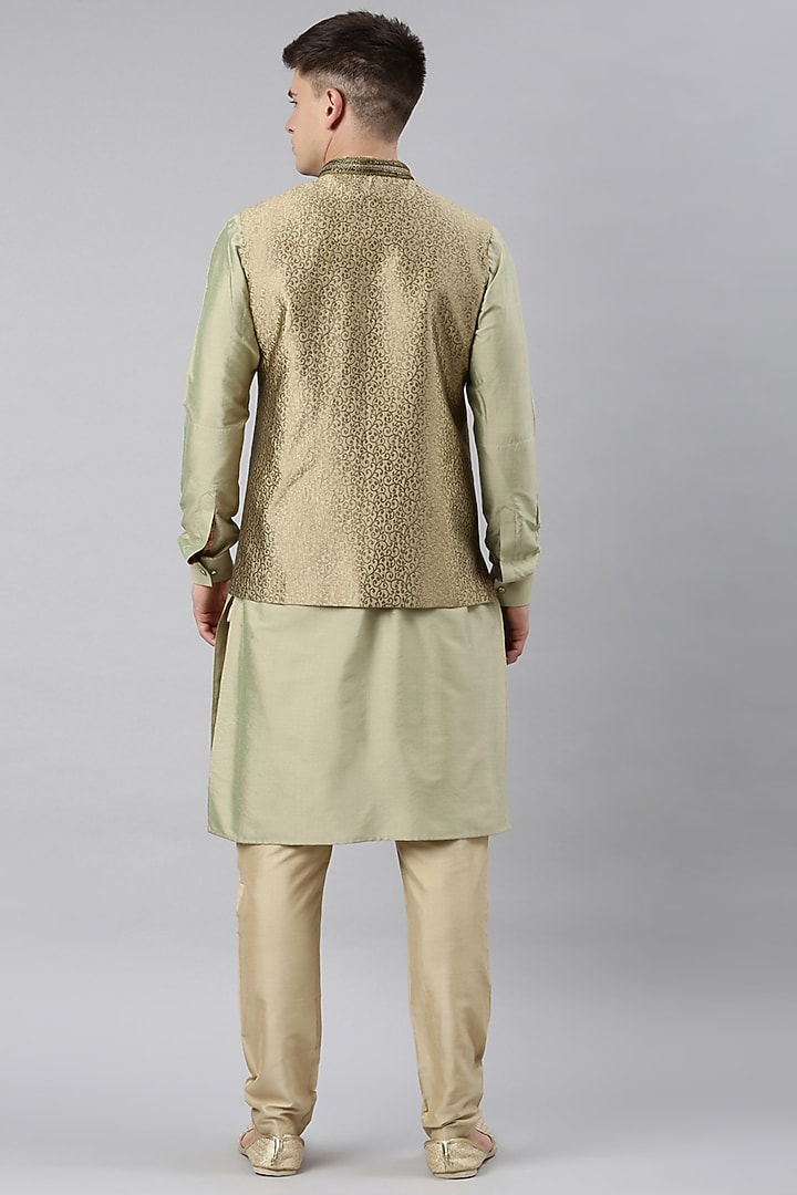 Cream Silk Blend Nehru Jacket Set by The Ethnic Co at Pernia's Pop Up Shop