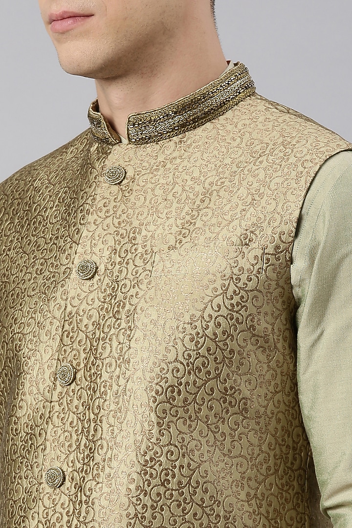 Cream Silk Blend Nehru Jacket Set by The Ethnic Co at Pernia's Pop Up Shop