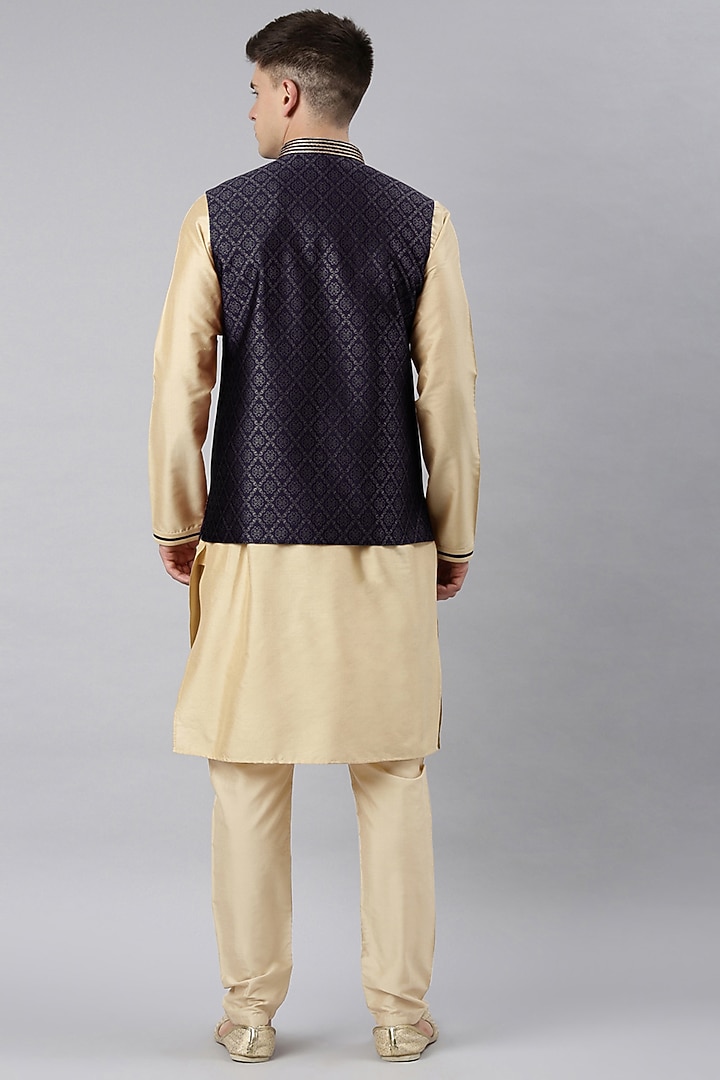 Navy Blue Banarasi Nehru Jacket Set by The Ethnic Co at Pernia's Pop Up Shop