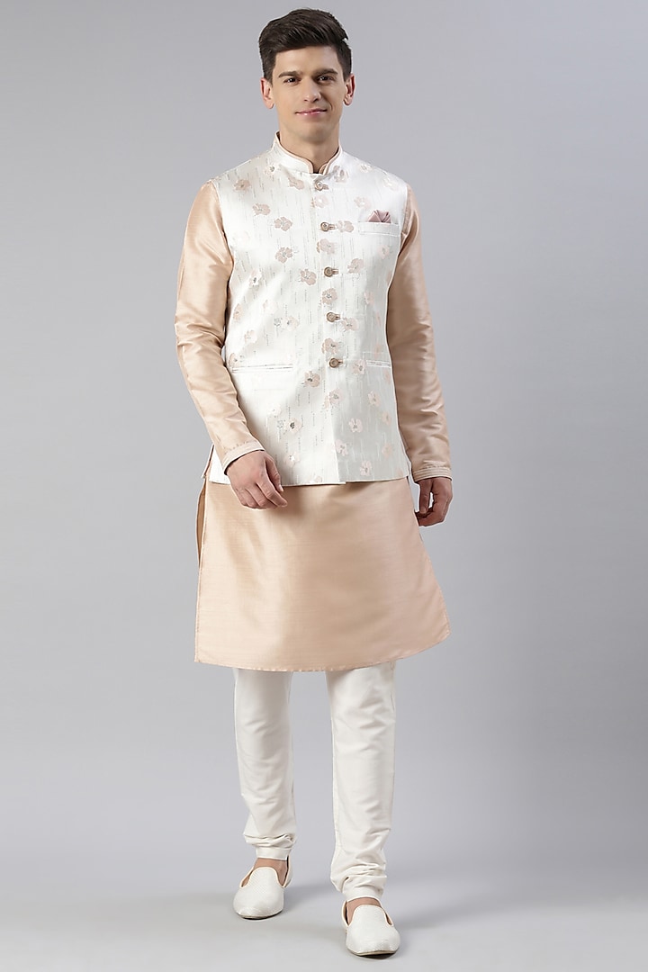 White Art Silk Nehru Jacket Set by The Ethnic Co