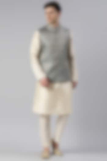 Grey Banarasi Jacquard Nehru Jacket Set by The Ethnic Co