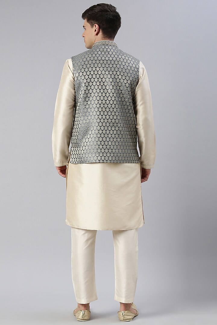 Grey Banarasi Jacquard Nehru Jacket Set by The Ethnic Co at Pernia's Pop Up Shop