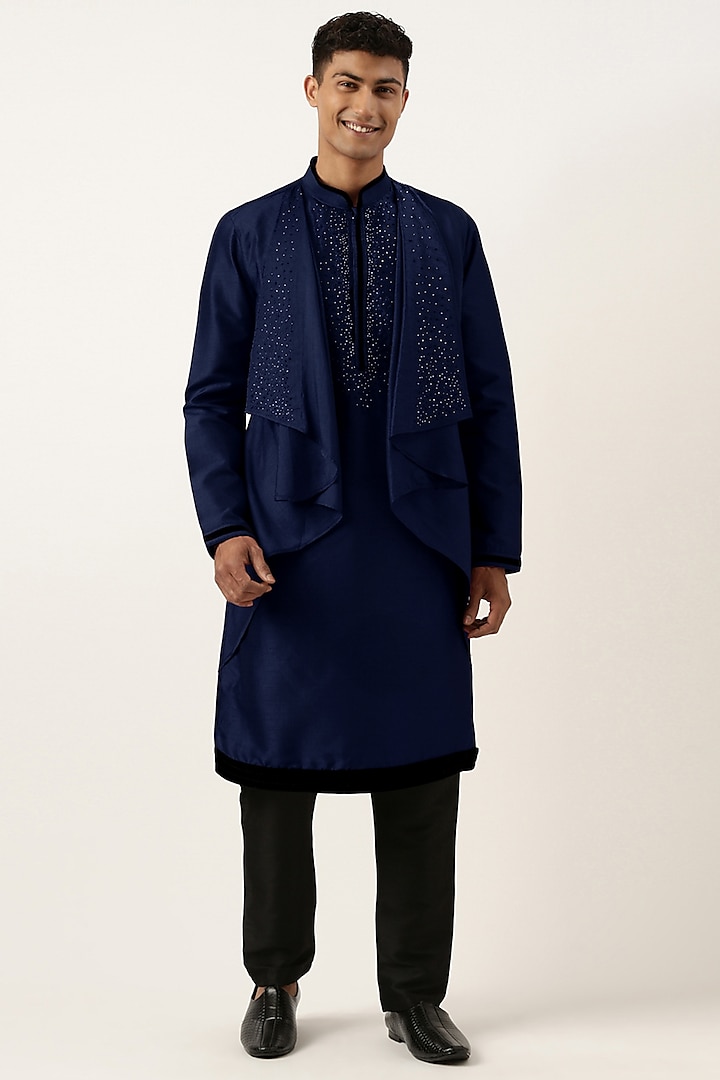 Blue Poly Silk Layered Kurta Set by The Ethnic Co