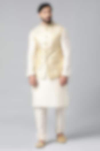 Cream Art Silk Nehru Jacket Set by The Ethnic Co