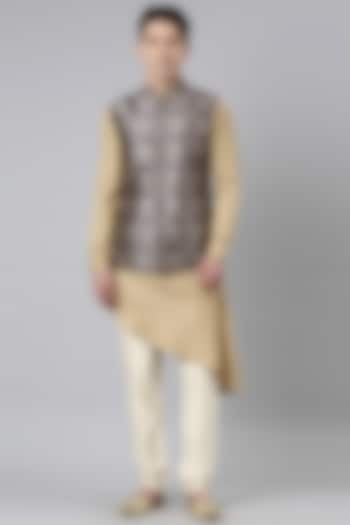 Green Satin Printed Nehru Jacket Set by The Ethnic Co