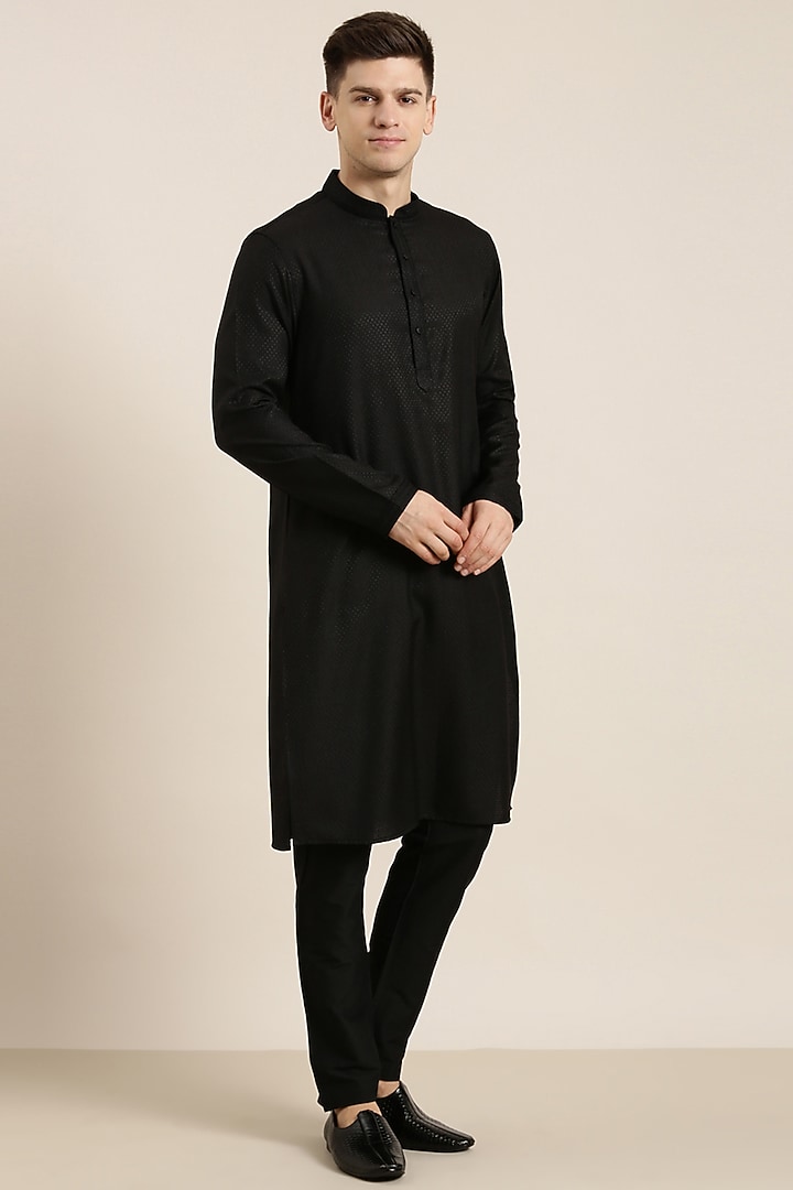 Black Cotton Linen Printed Bundi Jacket Set by The Ethnic Co at Pernia's Pop Up Shop