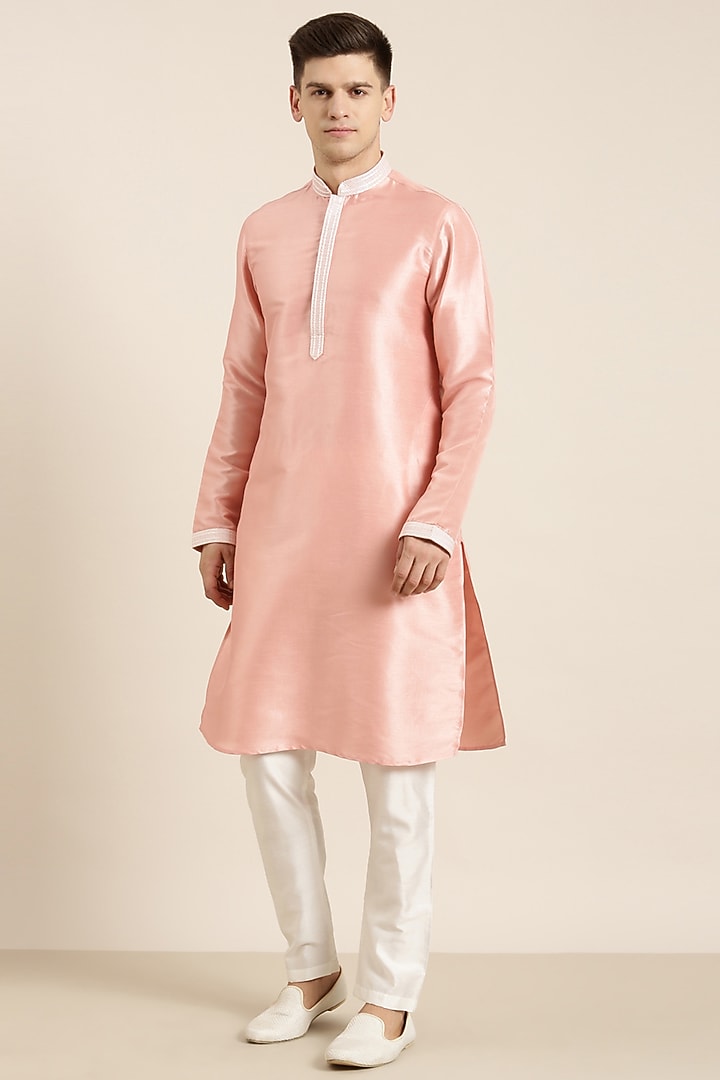 Beige Poly Silk Embroidered Nehru Jacket Set by The Ethnic Co at Pernia's Pop Up Shop