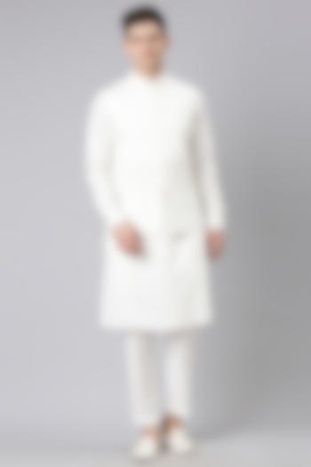 White Pure Cotton Nehru Jacket Set by The Ethnic Co at Pernia's Pop Up Shop